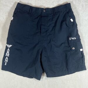 Vintage Emporio Armani Men's Navy Cargo Shorts Tagged XL (Fits Medium)